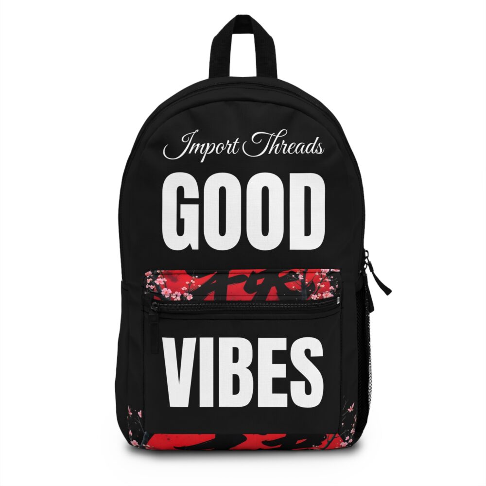 Backpack - Black 'Good Vibes' Bold Lettering Design